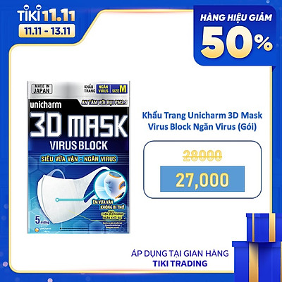 Khẩu Trang Unicharm 3D Mask Virus Block Ngăn Virus (Gói)