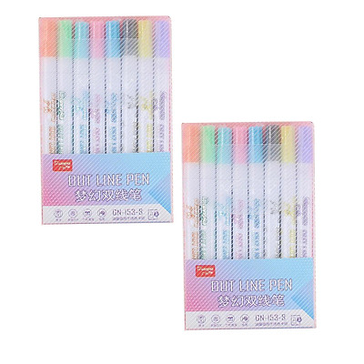 2 Sets Metallic Drawing Double Line Outline Pen Marker Pens Scrapbooking 8 Color
