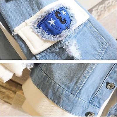 Áo khoác jeans nam in hình cún dễ thương mặt cười , áo khoác nam form vừa phối nỉ mềm co dãn lôi cuốn có mũ có 3 size Julido mẫu khoác AKJ8686 - Màu Xanh