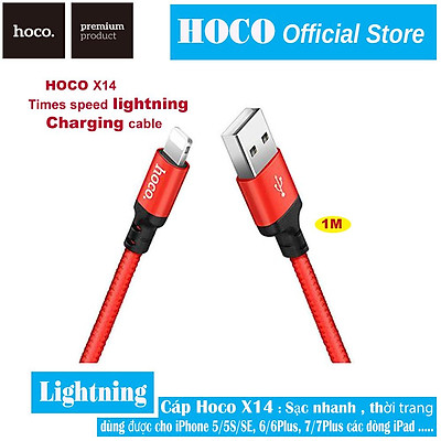 Dây sạc nhanh Hoco X14 cho Iphone, Ipad (Giao Màu Ngẫu Nhiên) - Hàng Chính Hãng