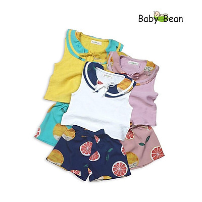 Đồ Bộ Đũi Tơ cổ Sen thắt Nơ bé gái BabyBean