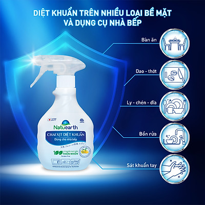 Combo 2 Chai xịt diệt khuẩn Natuearth 410 ml - Chuyên diệt khuẩn cho nhà bếp và da tay - với 100% nguyên liệu thiên nhiên theo công nghệ Nhật Bản