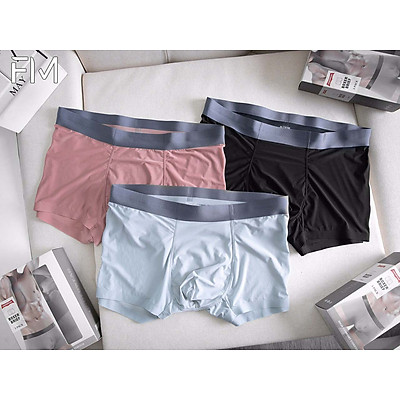 HỘP 3 QUẦN LÓT BOXER NAM TRƠN CHẤT COTTON BO LƯNG THOẢI MÁI, 3 MÀU NGẪU NHIÊN - FORMENSHOP - FM2QS015