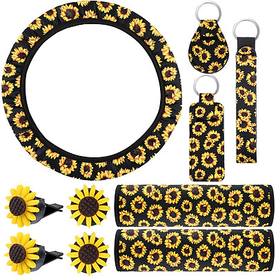 10pcs Sunflower Accessories For Car Steering Wheel Cover Keyring Vent Decorations Seat Belt Shoulder Pads Hand Sanitizer Sprite Day Tiki - Sunflower Car Seat Cover And Steering Wheel 10pcs Sunflower Accessories For Car Steering Wheel Cover Keyring Vent Decorations Seat Belt Shoulder Pads Hand Sanitizer Sprite Day Tiki - Sunflower Car Seat Cover And Steering Wheel