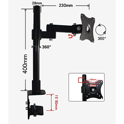 Giá treo màn hình xoay 360 độ - Chân đứng - Tay dài 23 cm, kẹp bàn, hàng nhập khẩu