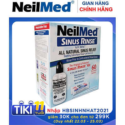 Bình (Bộ Dụng Cụ) Rửa Mũi Xoang Người Lớn NeilMed Sinus Rinse Kit 60 Sachets- xuất xứ Mỹ (1 bình + 60 gói muối)