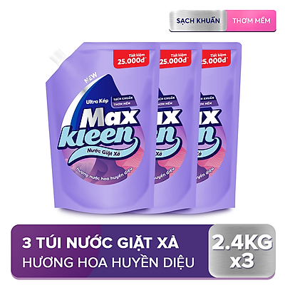 Combo 3 Túi Nước Giặt Xả Maxkleen Hương Nước Hoa Huyền Diệu (2.4kg/túi)