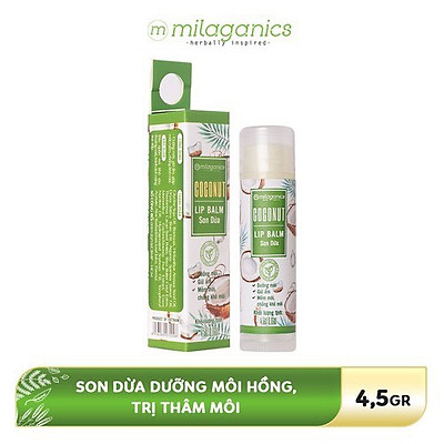 Combo Son Trà Xanh + Son Gấc + Son Dừa Dưỡng Môi, Giảm Thâm, Hồng Môi Milaganics (4.5g / Cây)