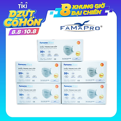 [[ Xuất Khẩu Mỹ ]] - COMBO 5 HỘP - Khẩu Trang Y Tế Cao Cấp FAMAPRO - 4 Lớp Kháng Khuẩn / 99% Lọc Khuẩn, Bụi, Virus Tốt Nhất / Người Lớn - [ CB5 - MAX - HỘP ]