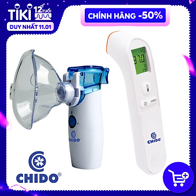 COMBO Nhiệt kế điện tử hồng ngoại và máy xông mũi họng cầm tay Chido công nghệ Nhật Bản dành cho gia đình