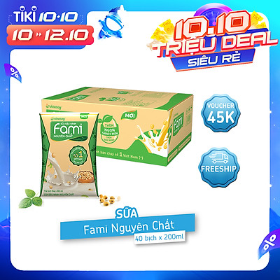 Thùng Sữa đậu nành Fami nguyên chất (200ml x 40 Bịch)