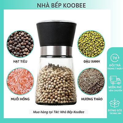 Cối xay tiêu thủy tinh cầm tay cao cấp KooBee - Lọ xay hạt tiêu đen, tiêu sọ, muối hồng, ớt khô đa năng tiện dụng (SC09)