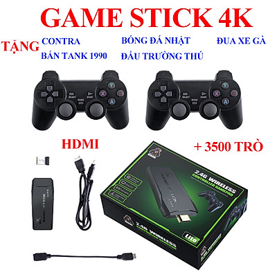 Game stick 4k, Máy chơi game 4 nút Tay cầm không dây kết nối HDMI Thẻ nhớ 32GB hơn 3500 trò