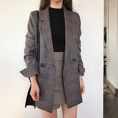 checkered long blazer