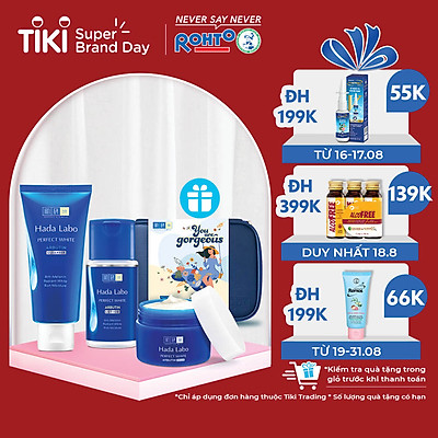 Bộ Dưỡng Trắng Tối Ưu Hada Labo Perfect White – Phiên Bản Đặc Biệt Tiki + Tặng Túi Da Đựng Mỹ Phẩm Cao Cấp Hada Labo