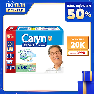 Tã Dán Siêu Thấm Caryn Gói Siêu Tiết Kiệm M-L40 (40 Miếng)