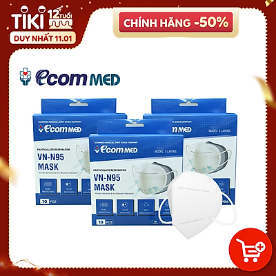 Khẩu Trang N95 EcomMed Combo 3 Hộp (10 cái/Hộp)