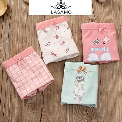 Set 4 chiếc quần chip bé gái, quần lót cho bé gái cotton cao cấp họa tiết Thỏ Bunny dễ thương hãng LASAMO mã QLB005