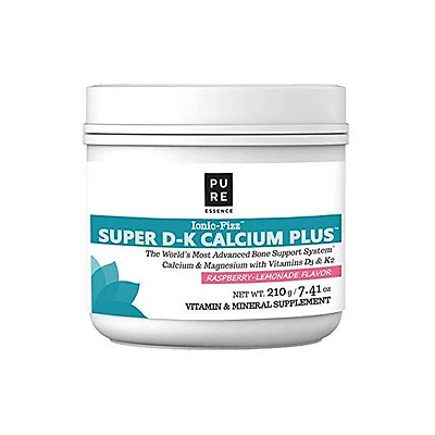 Pure Essence Ionic Super D-K Calcium Plus by Pure Essence - With Extra Magnesium, Vitamin D3, Vitamin K2 For Strong Bones and Stress Relief - Raspberry Lemonade - 14.82oz