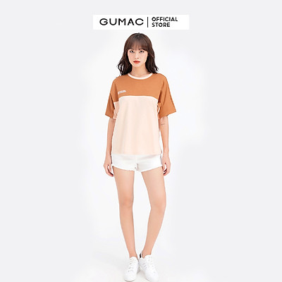 Áo thun nữ in chữ phối đô GUMAC AMB628