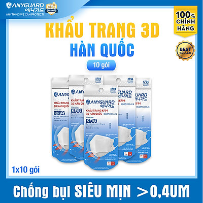 ComBo 10 Chiếc Khẩu Trang KF94 - Form 3D Cao Cấp Chống Bụi Siêu Mịn 0.4um Anyguard Chính Hãng - 4 Lớp Bảo Vệ Tối Ưu Dành Cho Người Lớn - ISO 9001:2015, ISO 13485:2016, QCVN 01:2017/BTC