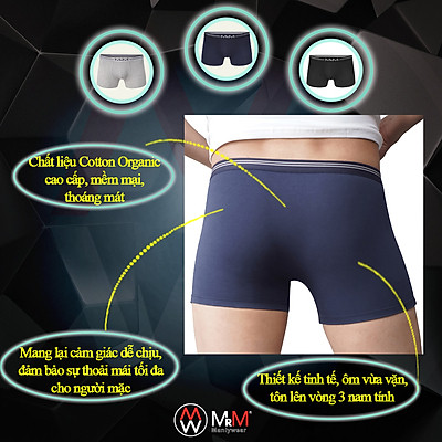 Combo 3 quần lót nam Boxer sợi cotton organic mềm mịn thoáng mát co giãn 4 chiều MRM Manlywear ( TẶNG Đôi Tất Nam Cao Cấp Giao Ngẫu Nhiên)