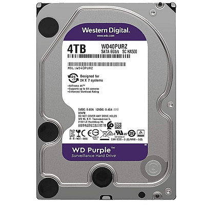 Ổ Cứng HDD Camera WD Purple 4TB/64MB/3.5 IntelliPower WD40PURZ - Hàng chính hãng