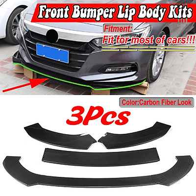 3PCS Carbon Look Front Bumper Lip Body Kit Spoiler For Toyota Hilux Yaris Fortuner C-HR