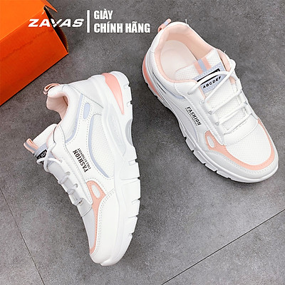 Giày thể thao sneaker nữ màu trắng hồng đế êm nhẹ thoáng khí thương hiệu ZAVAS - S396 - Hàng chính hãng