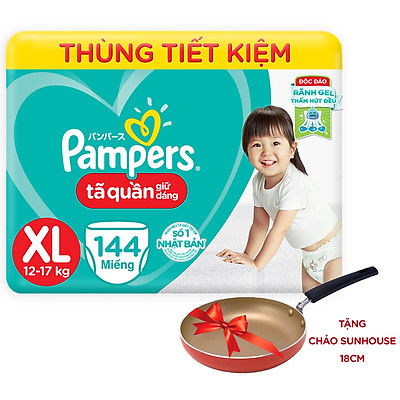 Thùng Tã Quần Pampers Giữ Dáng Megabox - Tặng Chảo Sunhouse 18cm