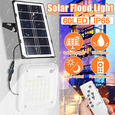 Solar Powered 60w 60led Waterproof Ip65 Floodlight Light Sensor Control With Remote Timing Wall Flood Lights Lamp Outdoor Yard Garden Garage White 6000k Tiki Solar Powered 60w 60led Waterproof Ip65, Solar Powered Outdoor Lights For Garage