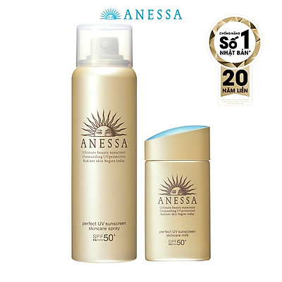 Combo Kem chống nắng dưỡng da dạng sữa Anessa Milk SPF 50+ PA++++ 60ml và Kem chống nắng dưỡng da dạng xịt Anessa Spray 60g