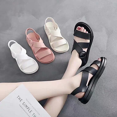  Giày Sandal Nữ Nhựa Dẻo IDEP Đi Mưa Hapu (Đen, Hồng, Kem) - GL008