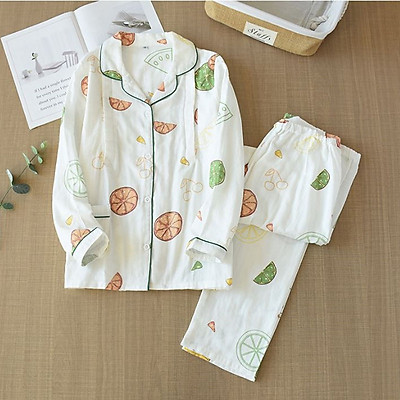 Bộ Đồ Pyjama Bầu Và Sau Sinh Dài Tay Azuno AZ2020 Mặc Nhà Có Thiết Kế Chun Chỉnh Bụng Và Khe Mở Cho Con Bú Chất Liệu Xô Nhật Mặc Hè Cực Mát