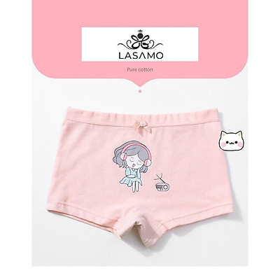 Set 4 chiếc quần chip bé gái, quần lót cho bé gái cotton cao cấp họa tiết Cô gái dễ thương hãng LASAMO mã QLB001