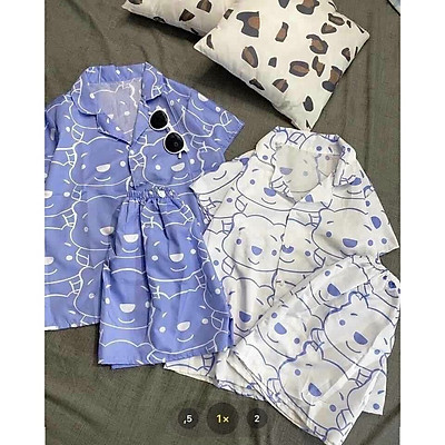 bộ ngủ mặc nhà, bộ pijama mặc nhà unisex hình gấu kute 2 màu dễ thương