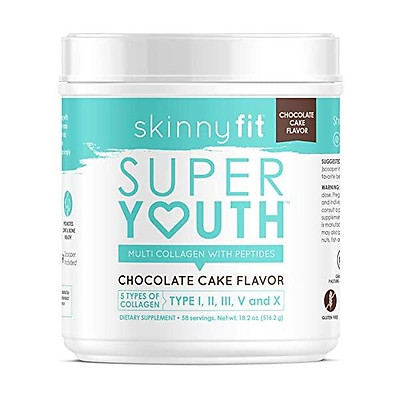 SkinnyFit Super Youth Collagen Powder Peach Mango, Types I, II, III, V and X, Joint & Bone Support, Glowing Hair, Skin, and Nails, 58 Servings