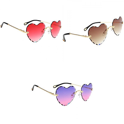 3x Women Gradient Rimless Heart Shape Ultralight Fashion UV400 Sun Glasses