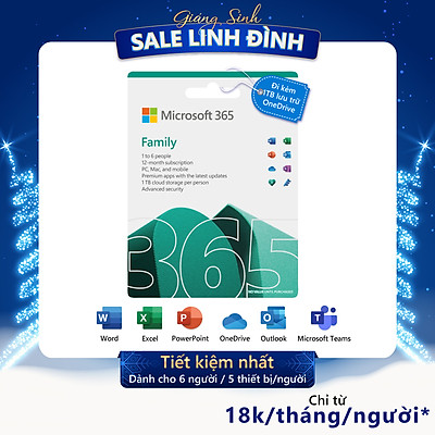 Phần mềm Microsoft 365 Family English APAC EM Subscr 1YR Medialess P8 (6GQ-01555) - Hàng Chính Hãng