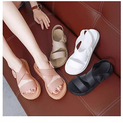  Giày Sandal Nữ Nhựa Dẻo IDEP Đi Mưa Hapu (Đen, Hồng, Kem) - GL008