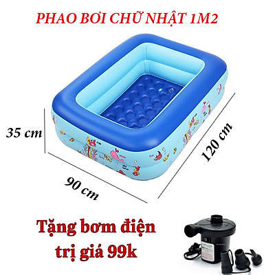 BỂ BƠI PHAO HƠI TẶNG KÈM BƠM ĐIỆN 2CHIỀU 