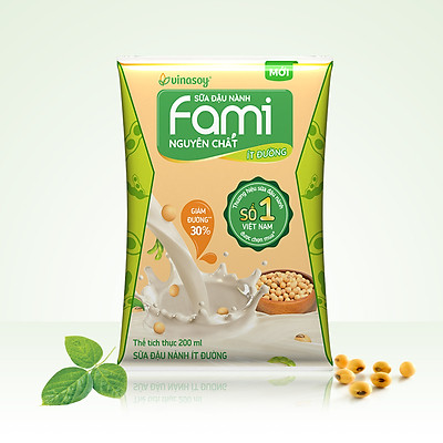 Thùng Sữa đậu nành Fami Nguyên Chất ít đường (200ml x 40 bịch)