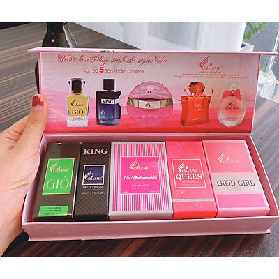 Set 5 mùi nước hoa Charme Mini 10ml (Charme Giò, Charme Queen, Charme Ori, Good Girl, Charme King), Tặng Kèm Vòng Tay May Mắn