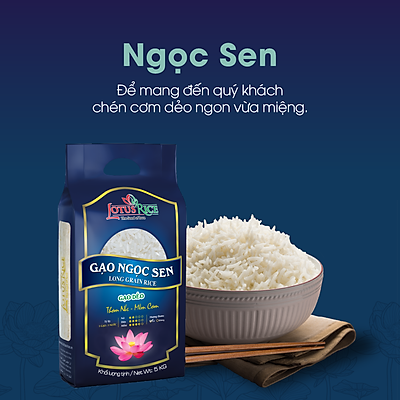 Gạo Ngọc Sen Lotus Rice 5kg - Cơm mềm dẻo ít - Chuẩn xuất khẩu