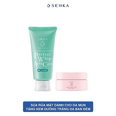 Sữa rửa mặt dành cho da mụn Senka Perfect Whip Acne Care 100g - Tặng Kem dưỡng trắng da ban đêm Senka 15g