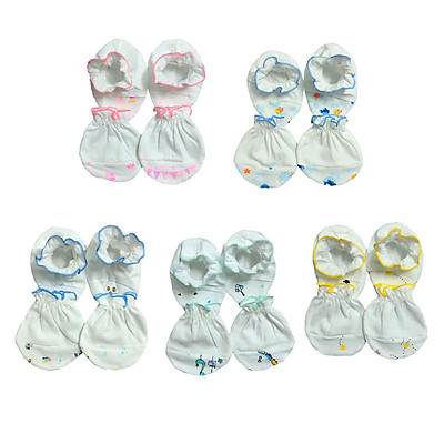  Combo 5 đôi bao tay, bao chân, phụ kiên thời trang sơ sinh 100% cotton, mềm, mịn, thoáng mát, giữ ấm cho bé tốt