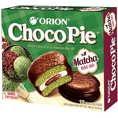 Bánh Chocopie Orion Vị Matcha Đậu Đỏ (Hộp 12 Gói)