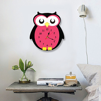 Đồng hồ treo tường sáng tạo hình mèo con cú mèo hồng
