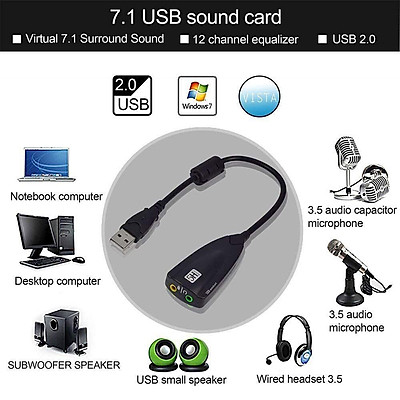 USB Sound card cao cấp 5Hv2 7.1 - Dây chia MIc và Loa từ cổng USB