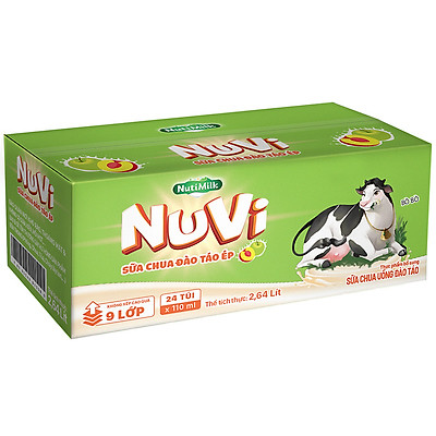 Thùng 24 túi NuVi Sữa chua Đào táo ép túi 110 ml